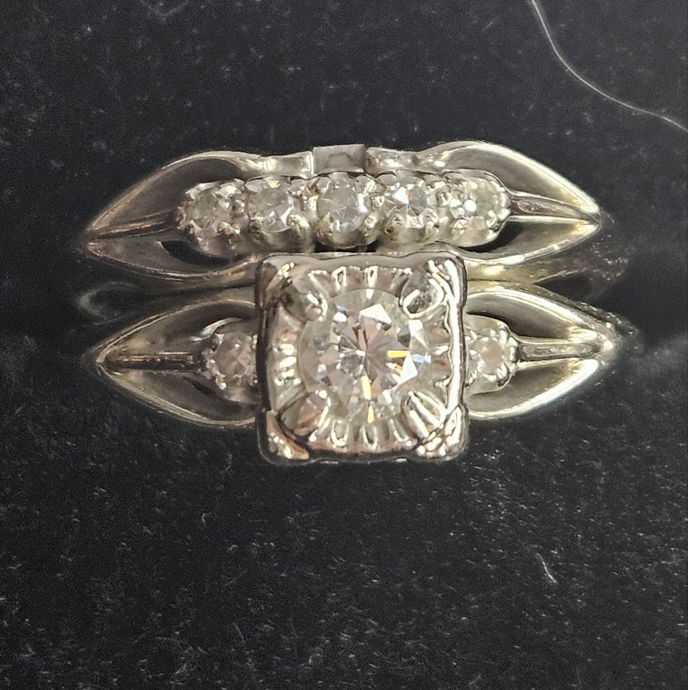 Vintage Starfire Diamond Engagement Ring Wedding Band Size 6